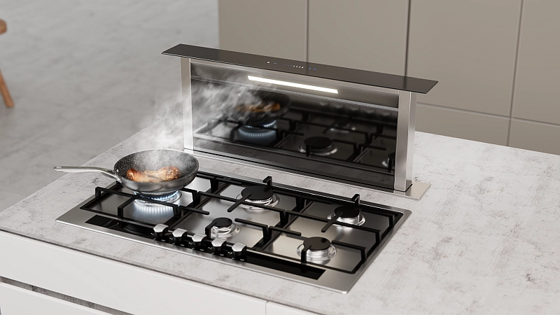90cm Downdraft Extractor Black Glass (FAL-90-DDG) | Falco